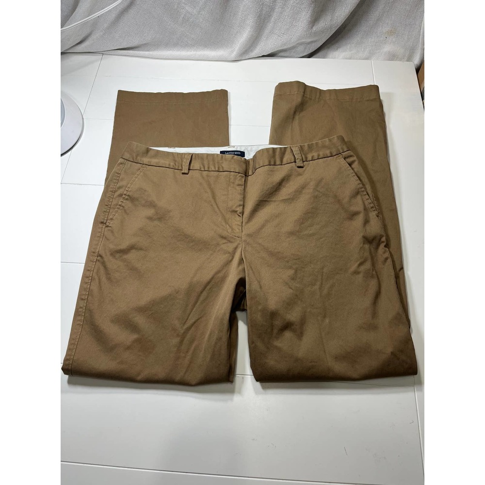 Lands’ End Women’s Mid Rise Khaki Trouser Leg Pants Size 16